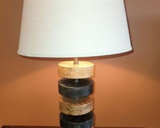 Pair of wood disc lamps