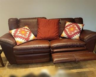 La-Z-Boy high grade leather, hand stitched double reclining sofa