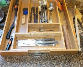 Bamboo flatware organizer drawer tray