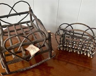 *Twig weaved  baby doll rocking crib 
14”long x 9w x 9high $18
* twig weaved holder
 10.5 w x 4d x 6.5h $10.