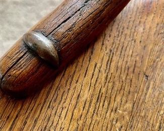 Antique wood Spindle back chair w/ brass accent
19”w x 17.5d x 31.5h; 
(17.5 floor to seat) $45