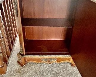 Vintage Art Deco Veneer Emperor Cabinet with metal accents, shelf inside & removable marble top 
36”w x 17.5d x  41.5h $285