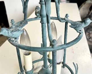 Oxidized copper color ceiling fixture 
9”round x 14h w/ 3 bird accents $39