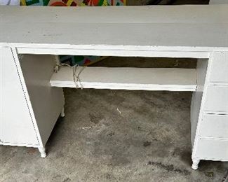 Vintage 72” wide 4 drawer, white desk w/ 1 shelf/ 4 Cubbie cabinet 
19”d x 30h $75