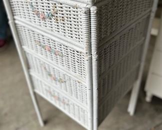 Antique wicker 4 section pivoting drawer/chest with legs 
17”Sq x 32 h $45