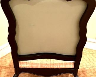 Oversized Rush Seat & Cushion Black Solid Wood Framed Arm Chair 
32”w x 24”d x 39.5h (13” floor to rush seat; 19.5 floor to seat cushion top) $350