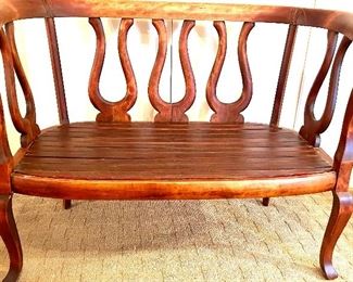 Cherrywood plank loveseat bench 
41”w x 20d x 31h (15.25 floor to seat) 
$115