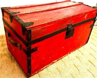 Antique small red steamer trunk/chest 24”w x 12d x 13h $60
