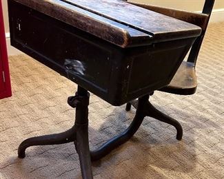 Antique children’s school desk 
17.5”w x 25.5 long x 25.5h $95.