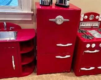 Pottery Barn Red 3 piece, Children’s Kitchen Playset $375
Sold separately:
Sink cupboard 24”w x 15.5d x 20.5h $125
Refrigerator 19.25w x 14.25d x 36h $135
Stove 22 “w x 18d x 32h $145