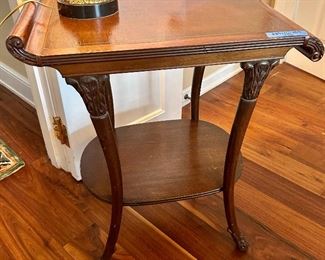 Antique Clawfoot 2-Tier Sleigh Table w/ Leather Blotter Top
23.5 x 16” x 29.5h $115