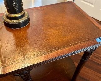 Antique Clawfoot 2-Tier Sleigh Table w/ Leather Blotter Top
23.5 x 16” x 29.5h $115