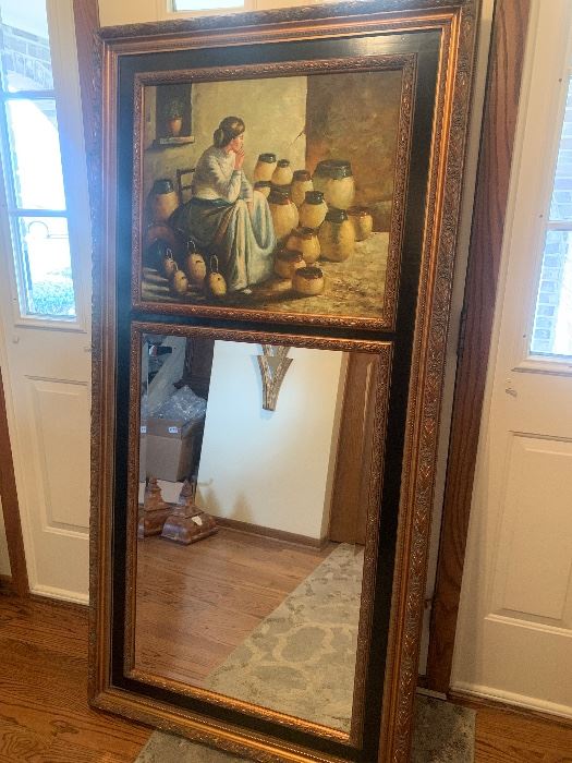 Trumeau style mirror with scene above mirror. Very large 