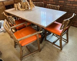 Bamboo/rattan table with Formica top and (6) matching chairs