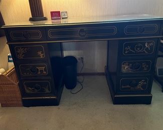 Vintage Sligh Chinese black lacquer writing desk