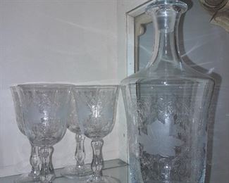 Etched Decanter & Glass Set