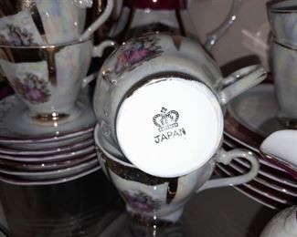 Red & White Tea Set W/ Gold Accents