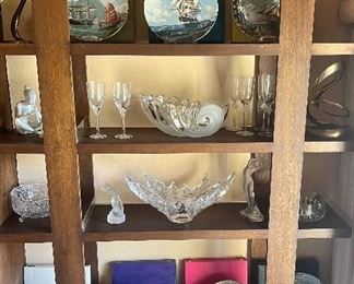Lalique Bowls , Statues and Champagne glasses , Royal Doulton plates, Bennett Bronze Art
