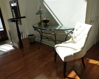 Demilune console table & accent chair