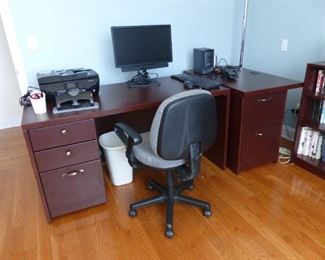 Office desk, file cabinet, desk chair