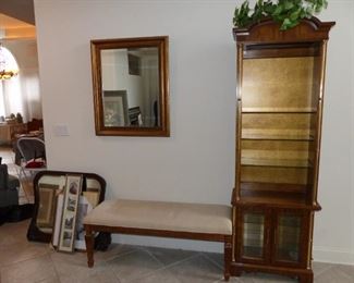 Curio cabinet, bench