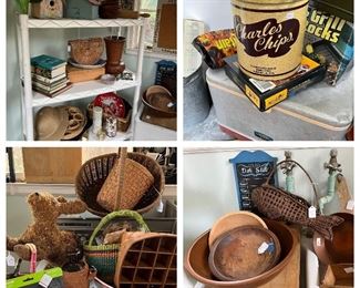 Wooden bowls, Longaberger baskets, vintage tins STILL AVAILABLE