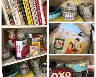 Cookbooks, tins, S&H stamps, vintage gelatin molds