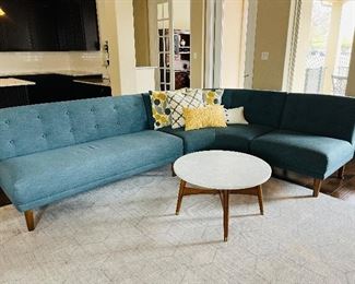 West Elm Retro Rounded 3 Piece Sectional in Regal Blue