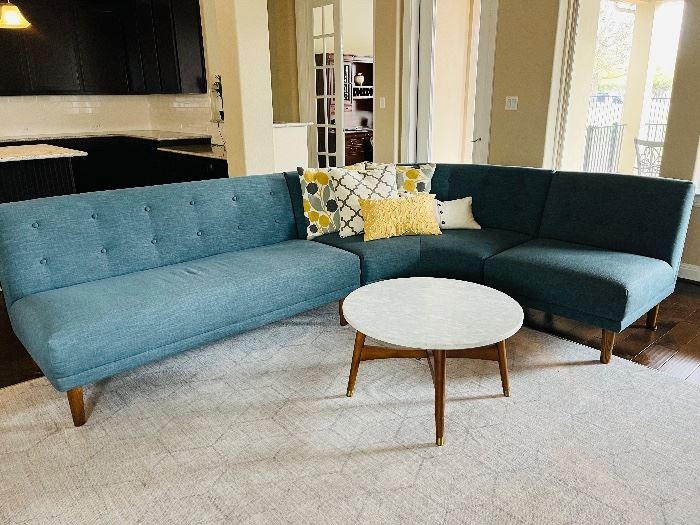 West Elm Retro Rounded 3 Piece Sectional in Regal Blue