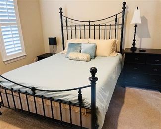 Iron Queen bed and side tables
