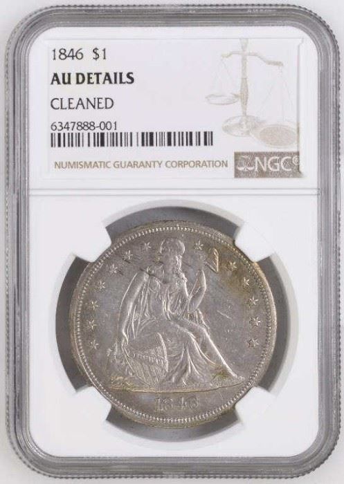 1846 Seated Liberty Dollar, NGC AU Details Cleaned