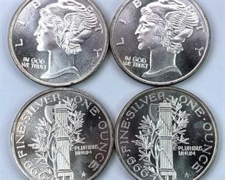 (4) 1oz Silver Mercury Style Rounds .999