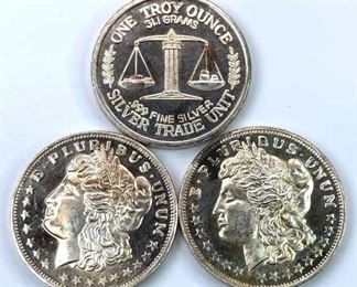 (3) 1oz Vintage Silver Trade Units, Morgan .999