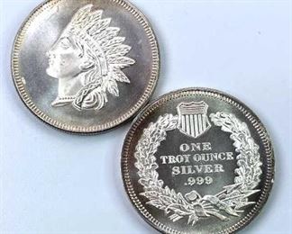 (2) 1oz Silver Indian Head Style Vintage .999