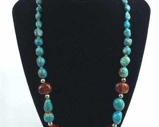 Sterling Jay King Turquoise & Amber Necklace