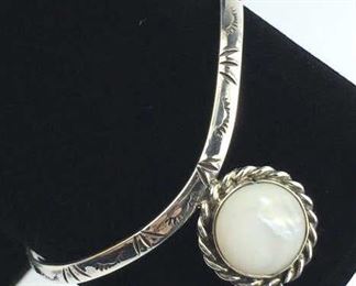 925 Silver Mother Of Pearl Navajo Cuff Bracelet