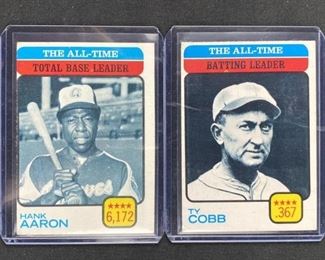 1973 Topps Hank Aaron & Ty Cobb Leader Cards