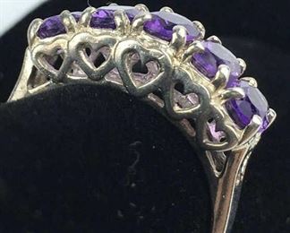 Sterling Silver Amethyst & Hearts Ring