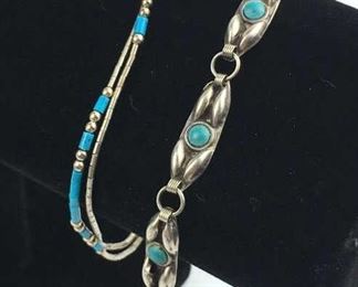 (2) Sterling Silver Turquoise Bracelets
