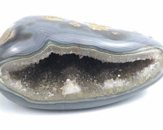 Polished Blue Agate Geode w/ Druzy