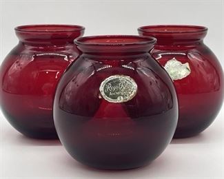 (3) Vintage Anchor Hocking Ruby Red Fishbowl Vases