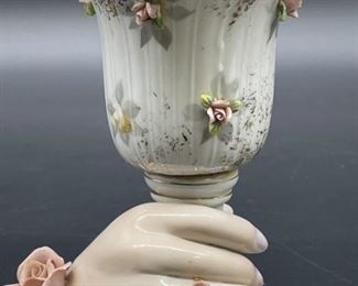 Vintage Lefton China Hand Vase w/ Pink Roses