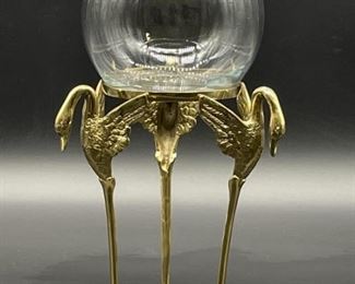 Glass Potpourri Bowl on Elongated Brass Swan Stand