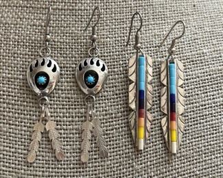 (2) Pairs of Sterling Silver Southwest Earrings 
-One Pair Is Signed.