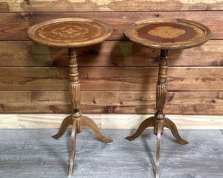 (2) Italian Marquetry Accent Tables, as is 23x13
