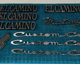 El Camino, Mustang and Chevy emblems 
