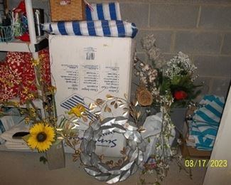 items for a pool, floral items, lots of decorations in this room 