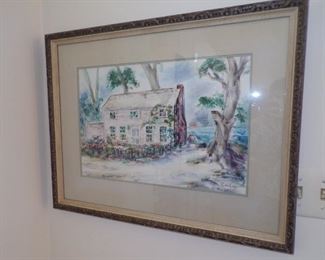 Framed watercolor by Ruth Coffelt '60