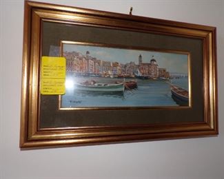 Francesco Bassetti 1936-2020 gold framed harbor scene