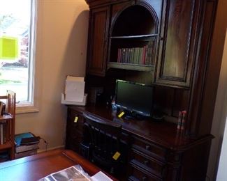 Sligh 2 piece desk with hutch, computer, books, etc.